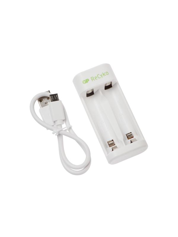 Зарядное устройство GP E211, для аккумуляторов 2хAA/AAA, белый