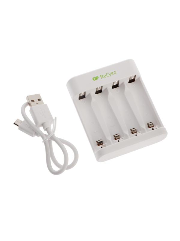 Зарядное устройство GP E411, для аккумуляторов 4хAA/AAA, белый