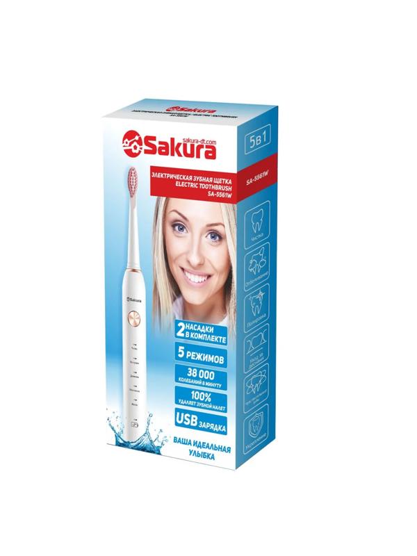 Электрическая зубная щетка Sakura SA-5561W, звуковая, 38000 дв/мин, 2 насадки, розовая