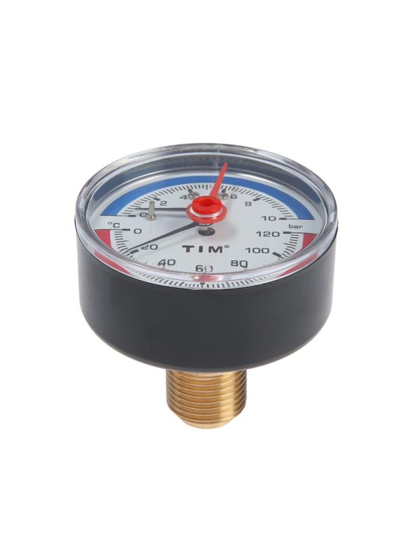 Термоманометр TIM Y-63T-10, аксиальный, Дк 63 мм, 10 бар, 120°С