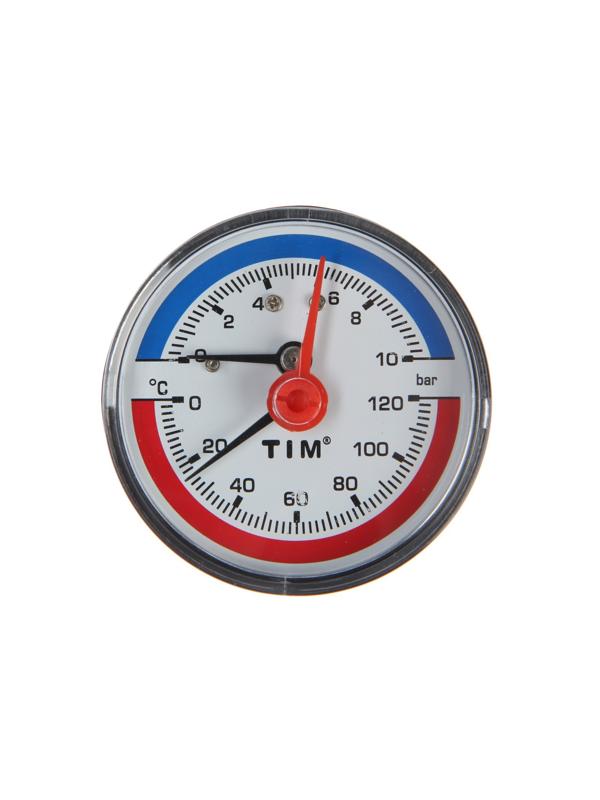Термоманометр TIM Y-63T-10, аксиальный, Дк 63 мм, 10 бар, 120°С