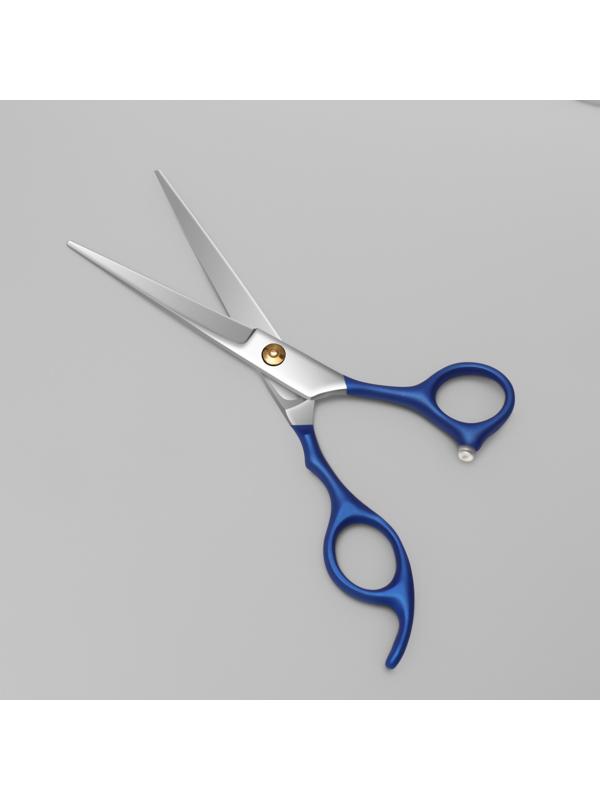 Ножницы парикмахерские с упором «Premium», лезвие — 6,5 см, цвет серебристый/синий