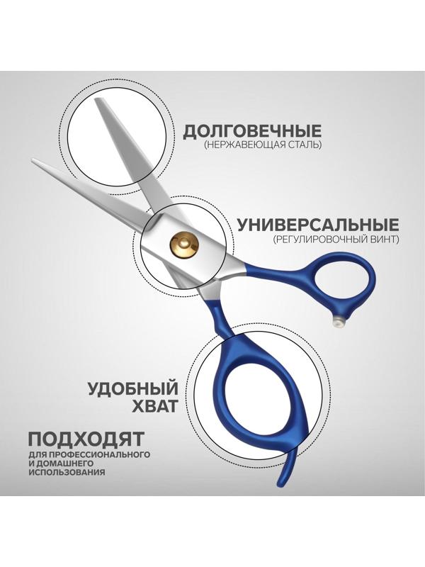 Ножницы парикмахерские с упором «Premium», лезвие — 6,5 см, цвет серебристый/синий