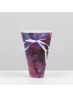 Коробка для цветов круглая на лентах Фиолет 24 × 28 см