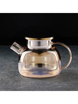 Чайник стеклянный заварочный «Глори», 1 л, с металлическим ситом, цвет золотой