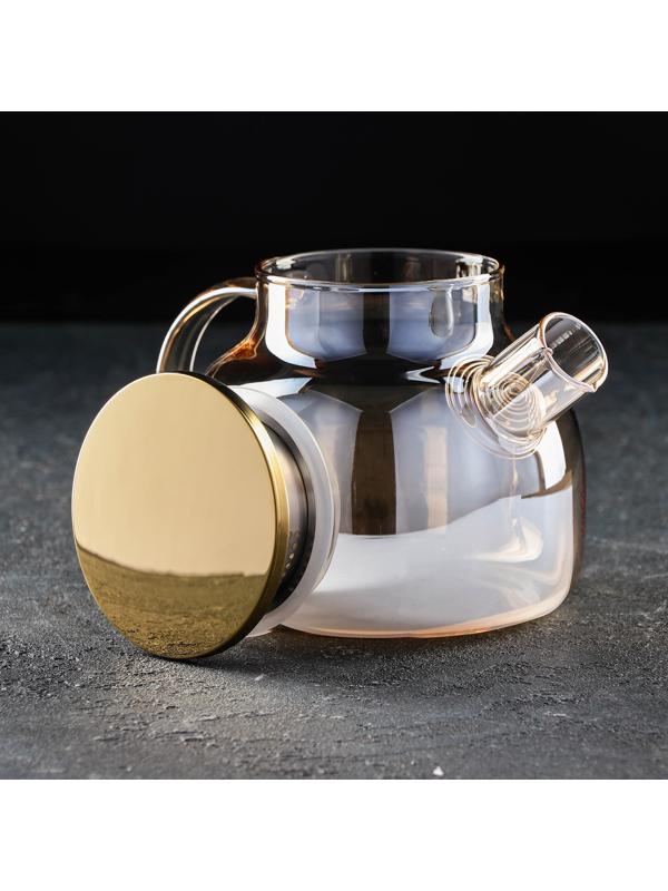 Чайник стеклянный заварочный «Глори», 1 л, с металлическим ситом, цвет золотой