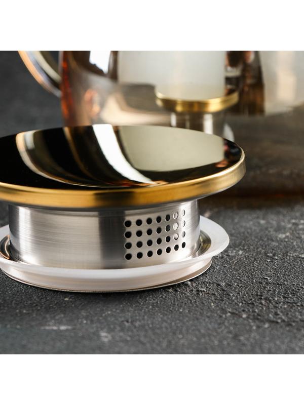 Чайник стеклянный заварочный «Глори», 1 л, с металлическим ситом, цвет золотой