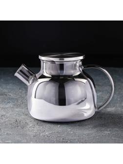Чайник стеклянный заварочный «Глори», 1 л, с металлическим ситом, цвет серый