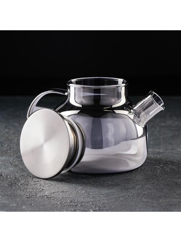 Чайник стеклянный заварочный «Глори», 1 л, с металлическим ситом, цвет серый