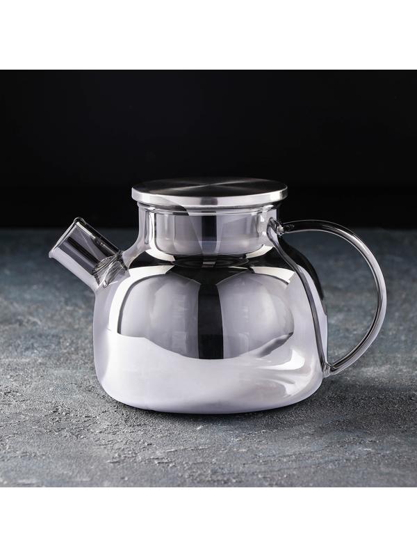 Чайник стеклянный заварочный «Глори», 1 л, с металлическим ситом, цвет серый