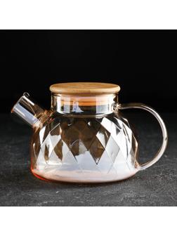 Чайник стеклянный заварочный «Круиз», 800 мл, с металлическим ситом, цвет золотой