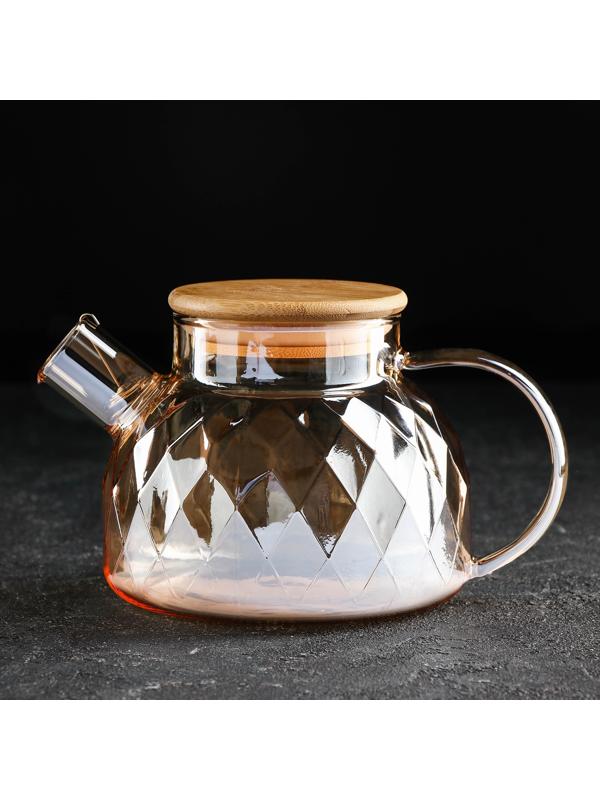 Чайник стеклянный заварочный «Круиз», 800 мл, с металлическим ситом, цвет золотой