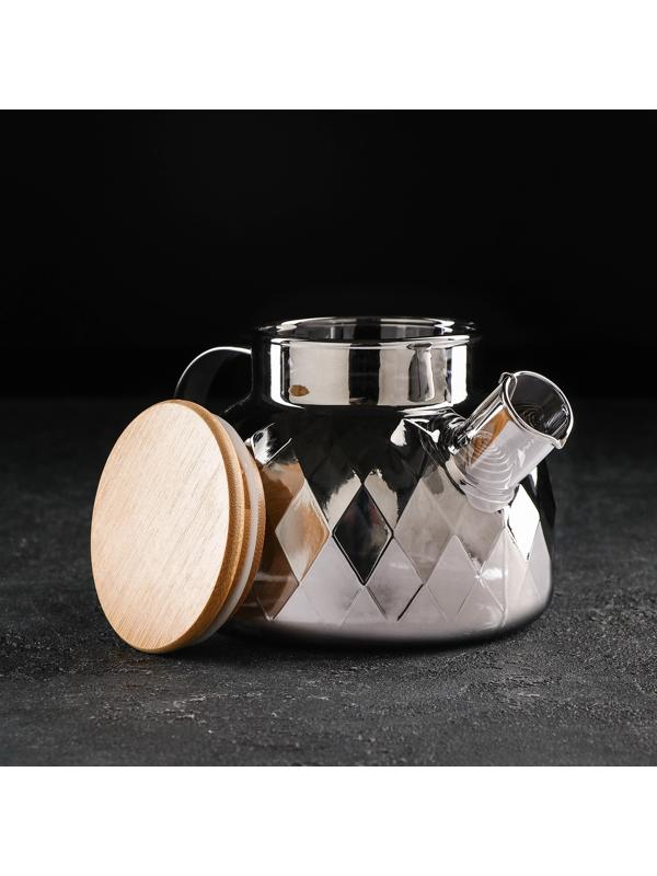 Чайник стеклянный заварочный «Круиз», 800 мл, с металлическим ситом, цвет серый