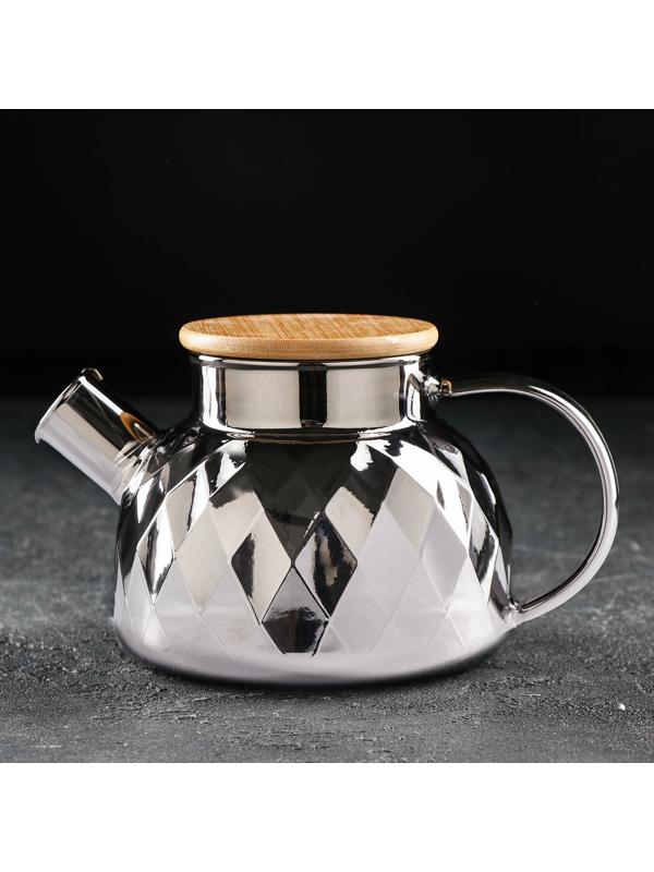 Чайник стеклянный заварочный «Круиз», 800 мл, с металлическим ситом, цвет серый