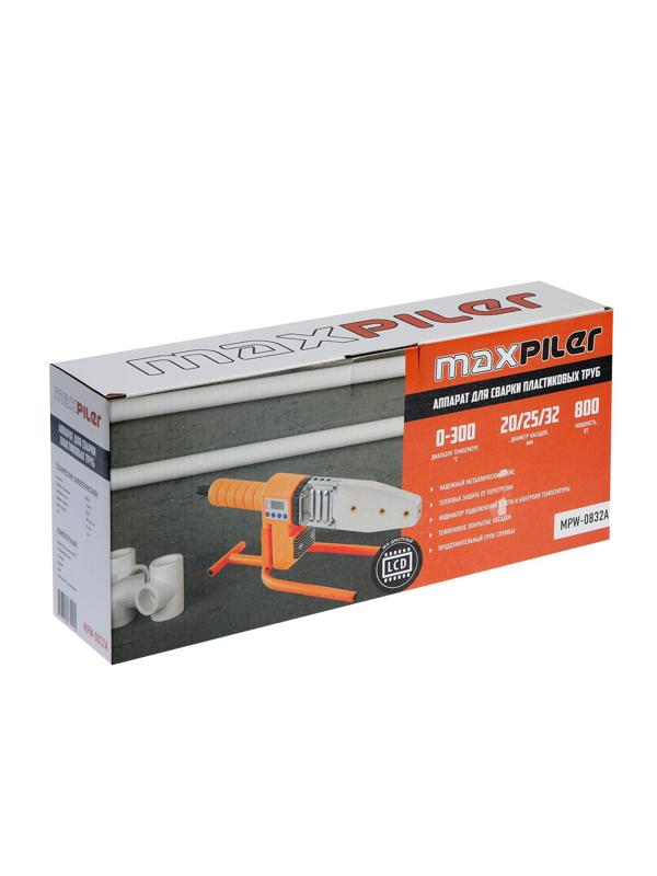 Аппарат для сварки пластиковых труб MAXPILER, 800 Вт, ЖК-дисплей, 300°С, насадки 20,25,32 мм