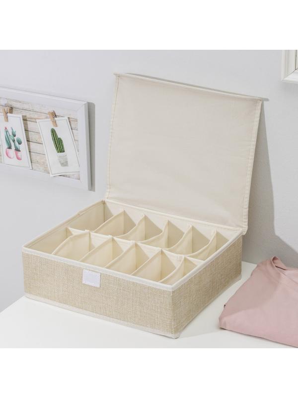 Набор органайзеров для хранения белья с крышкой «Пастель», 3 шт, 31,5×25×10 см, цвет бежевый