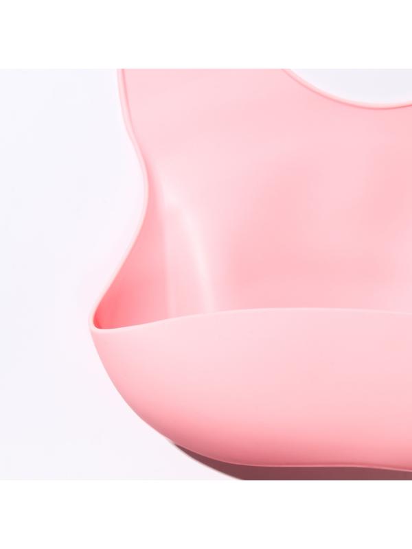 Нагрудник для кормления силиконовый с карманом, цвет розовый