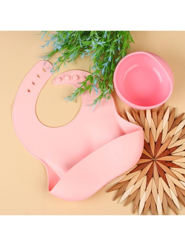 Нагрудник для кормления силиконовый с карманом, цвет розовый