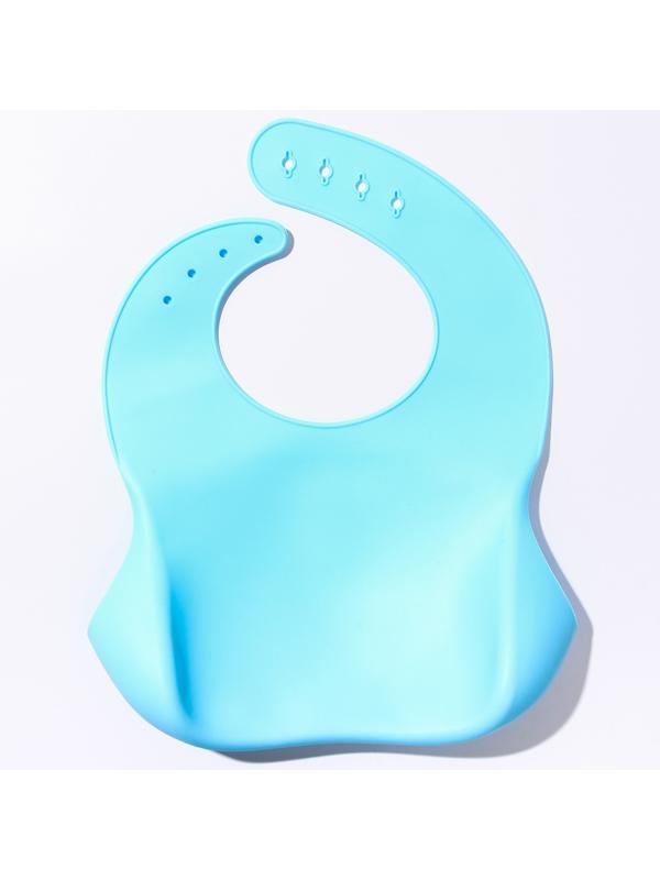 Нагрудник для кормления силиконовый с карманом, цвет голубой