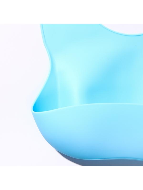 Нагрудник для кормления силиконовый с карманом, цвет голубой