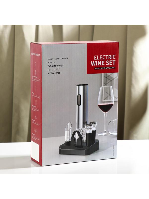 Набор для бара Opra black, 5 предметов: штопор электрический, каплеуловитель, пробка, нож для обрезания фольги