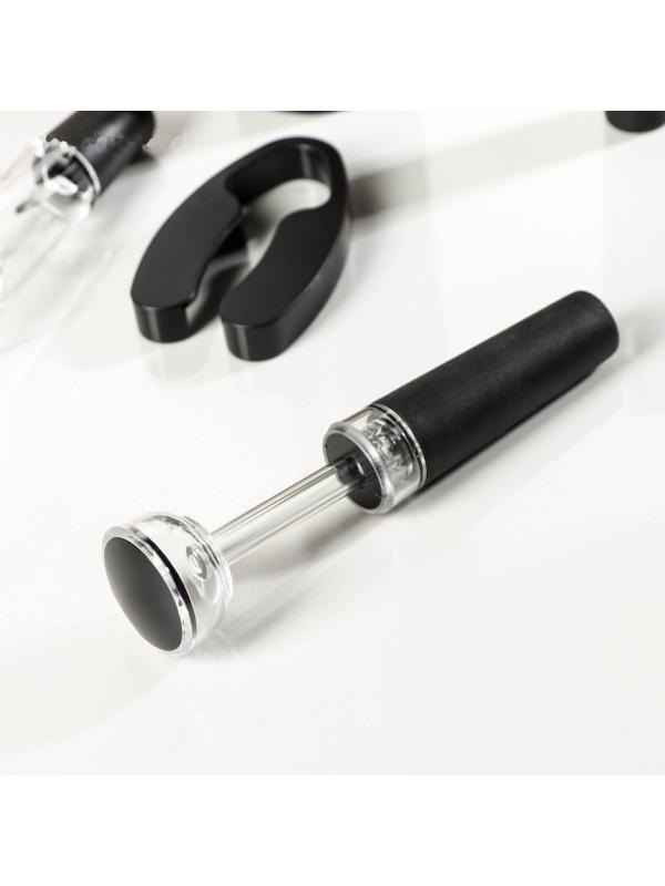 Набор для бара Opra black, 5 предметов: штопор электрический, каплеуловитель, пробка, нож для обрезания фольги