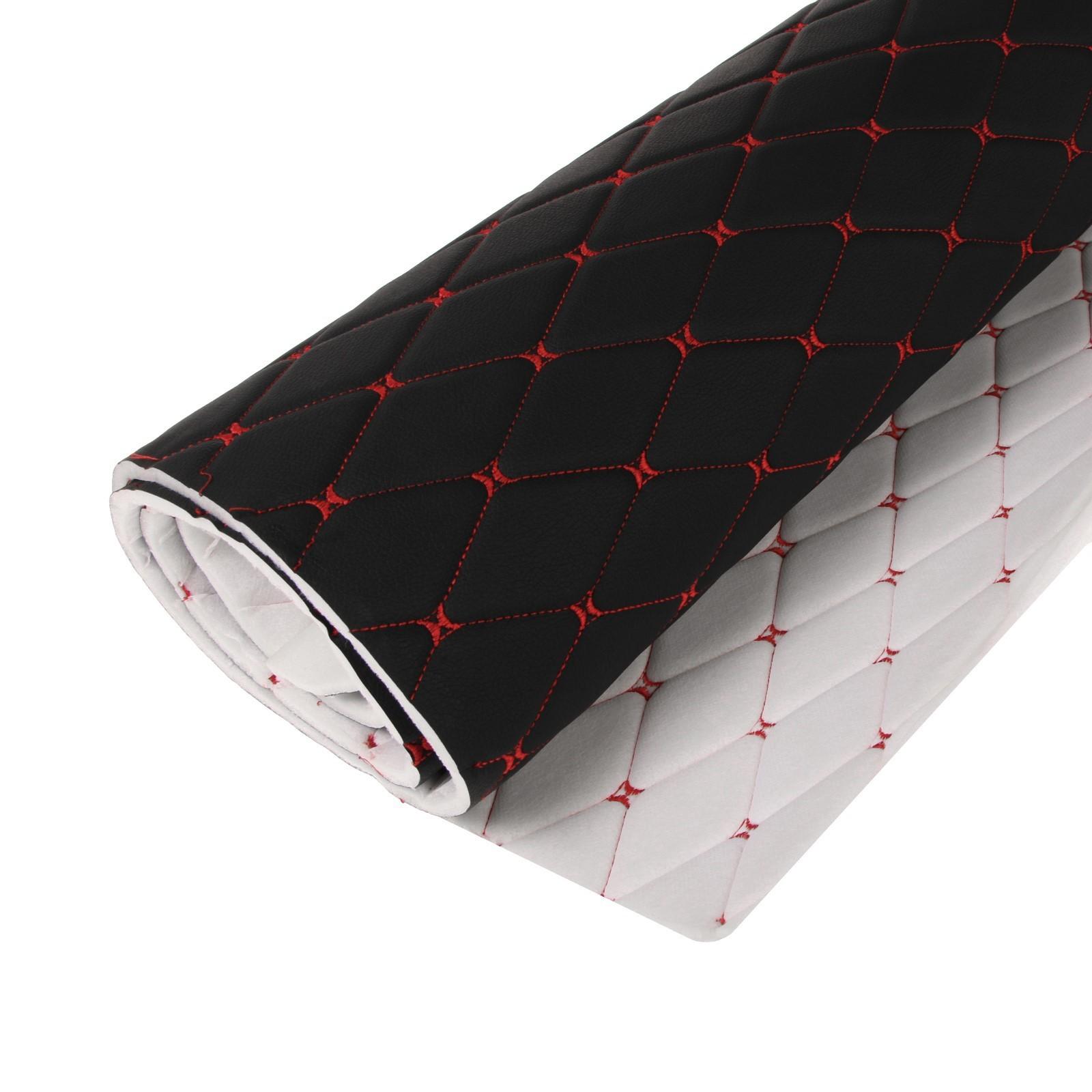 Обшивка салона авто 100×160×0,7 см, кожзам/поролон, ромб, красная строчка