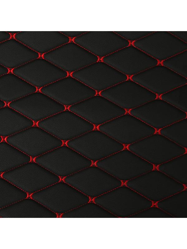 Обшивка салона авто 100×160×0,7 см, кожзам/поролон, ромб, красная строчка