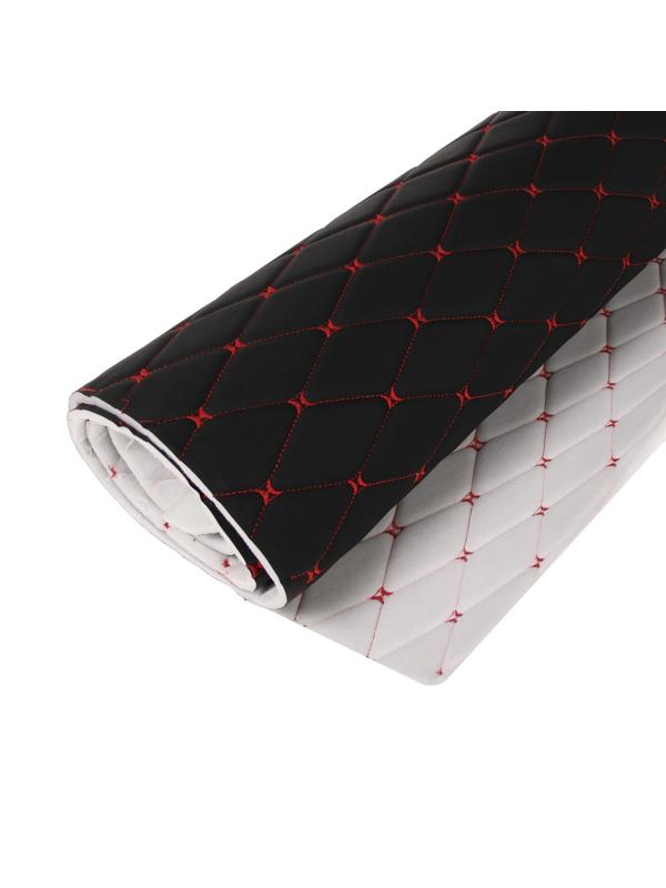 Обшивка салона авто 100×160×0,7 см, кожзам/поролон, ромб, красная строчка