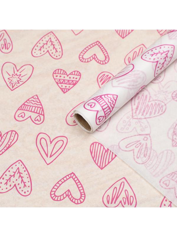 Бумага силиконизированная «Сердца пурпурные», для выпечки, 0,38 х 5 м