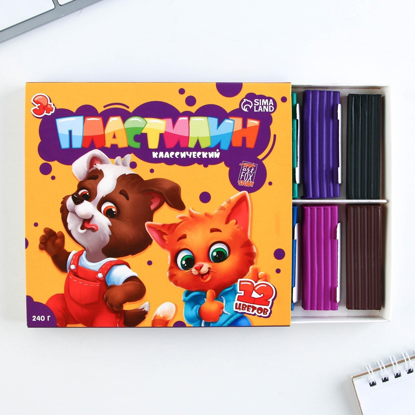 Пластилин классический ArtFox STUDY для лепки 12 цветов, 240 г.