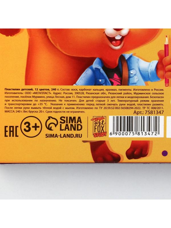 Пластилин классический ArtFox STUDY для лепки 12 цветов, 240 г.
