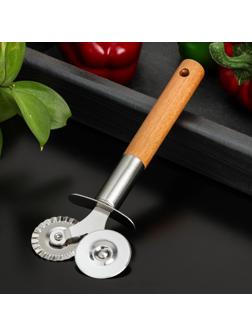 Нож для пиццы и теста Доляна «Валдай», двухсторонний, цвет бежевый, серебряный