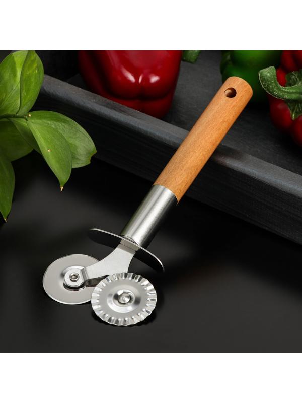 Нож для пиццы и теста Доляна «Валдай», двухсторонний, цвет бежевый, серебряный