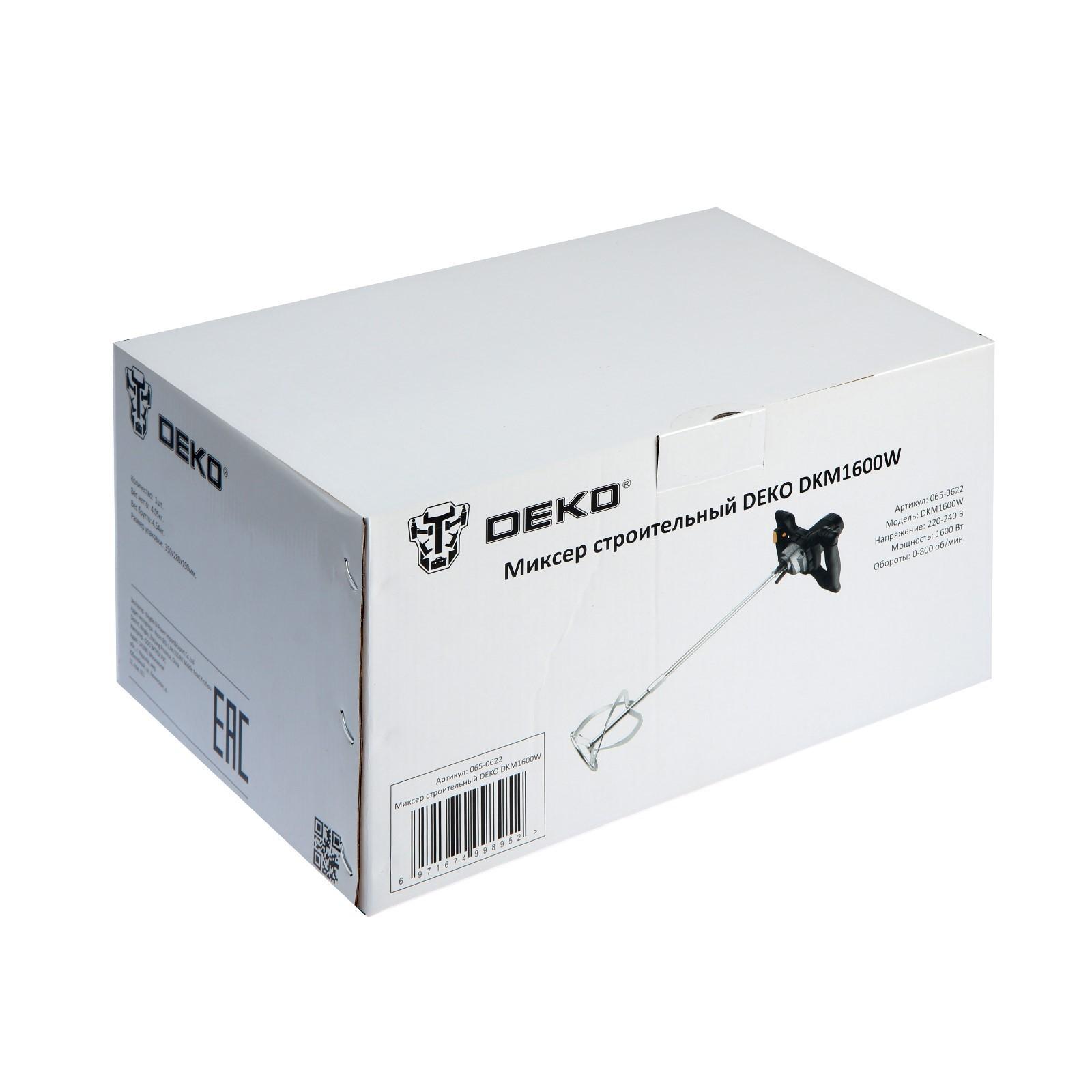 Миксер строительный DEKO DKM1600W, 1600 Вт, 1 скорость, 800 об/мин, М14