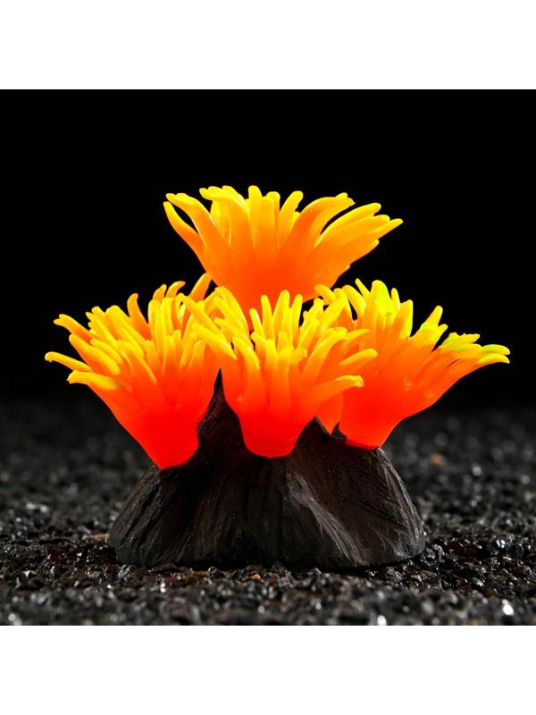 Декор для аквариума коралл Pyrostegia Ignea силиконовый, 8 х 8 х 9 см, оранжевый