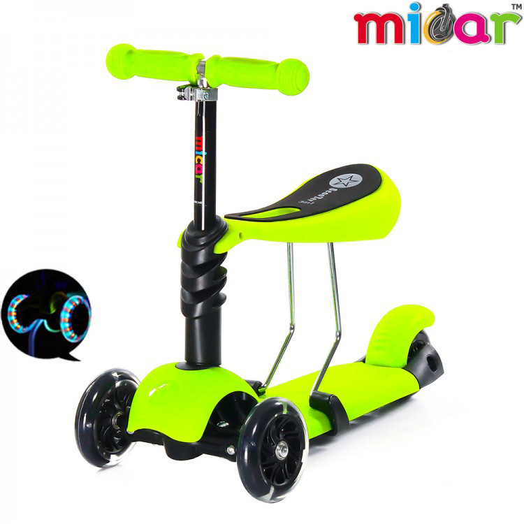 Детский Трехколесный Самокат-беговел Scooter  3 в 1 Scooter Micar Rider / Зелёный