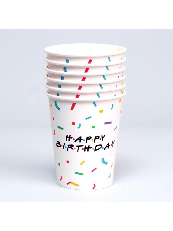 Стакан бумажный Happy birthday, набор 6 шт, 250 мл