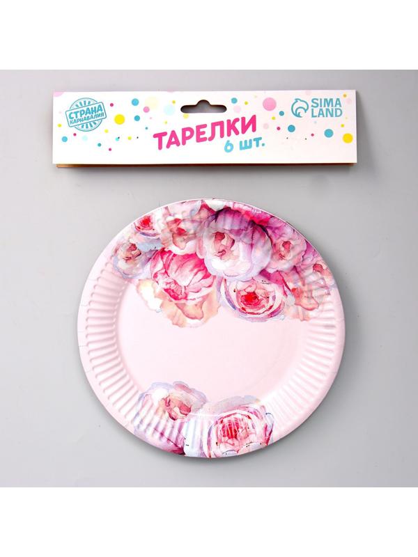 Тарелка бумажная «Пионы», набор 6 шт, 18 см
