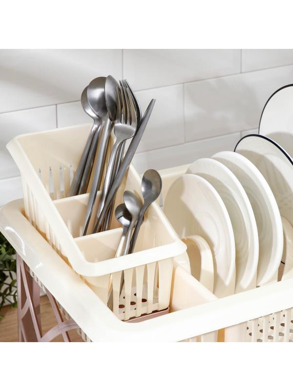 Сушилка для посуды 2-х ярусная, с сушилкой для столовых приборов, цвет шампань