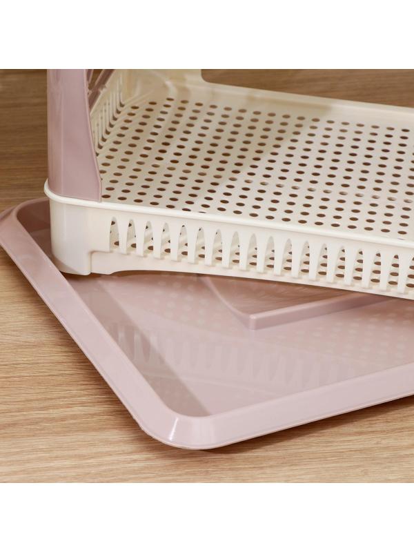 Сушилка для посуды 2-х ярусная, с сушилкой для столовых приборов, цвет шампань