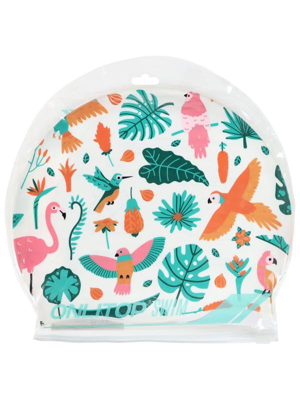 Шапочка для плавания детская «Фламинго с птицами», силиконовая, обхват 46-52 см