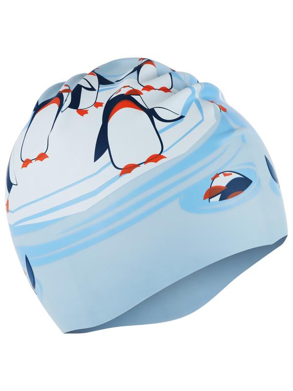 Шапочка для плавания детская «Пингвины», силиконовая, обхват 46-52 см