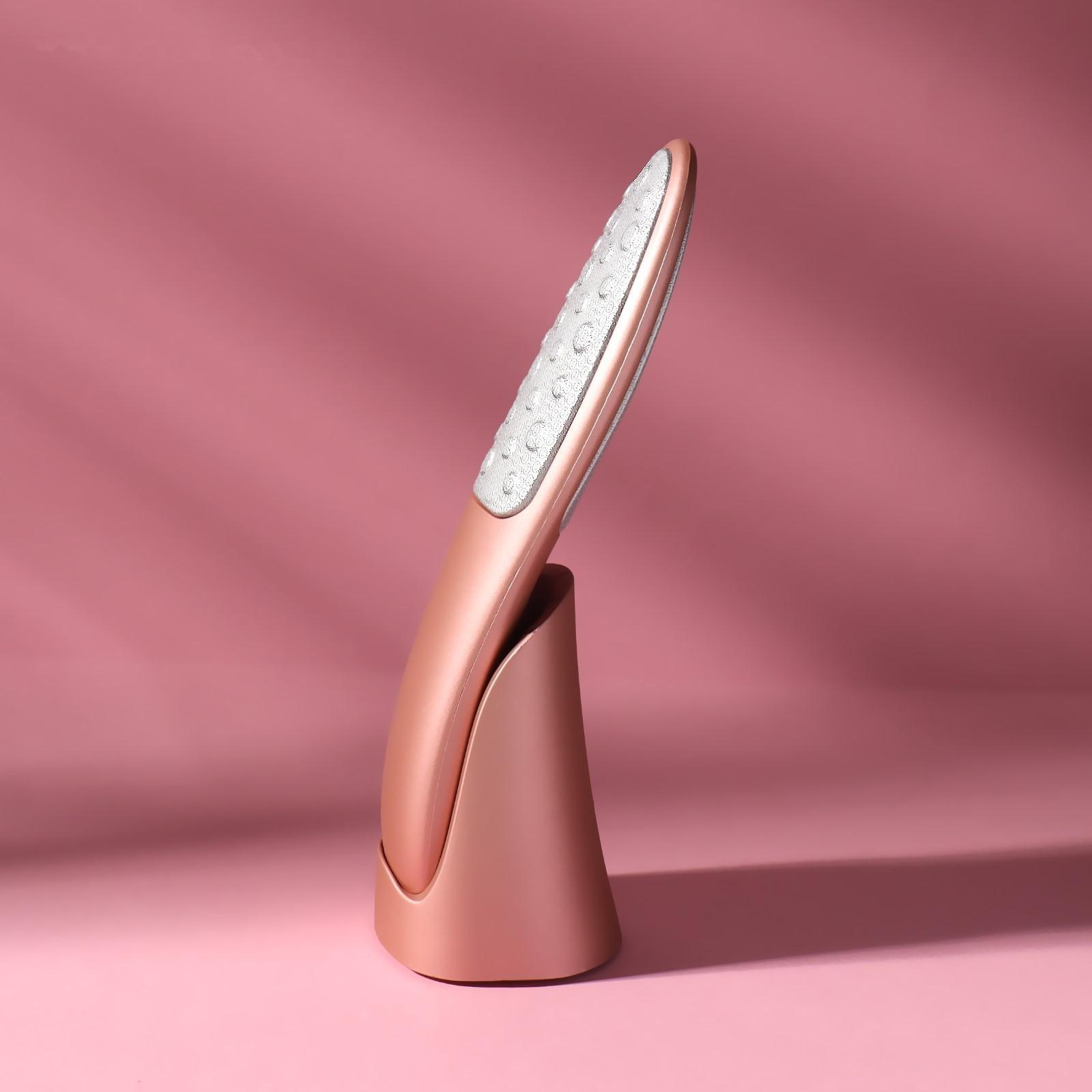 Тёрка для ног, лазерная, двусторонняя, с подставкой, 16,5 см, цвет розовое золото