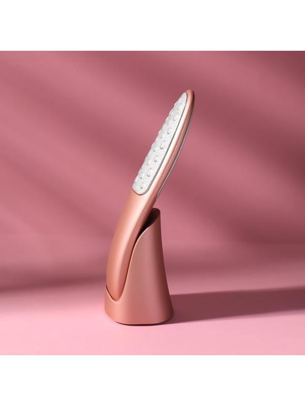 Тёрка для ног, лазерная, двусторонняя, с подставкой, 16,5 см, цвет розовое золото