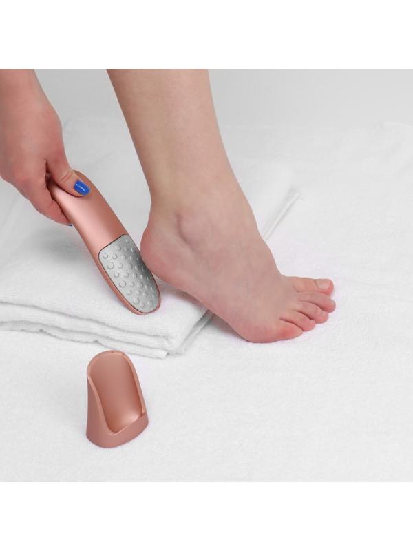 Тёрка для ног, лазерная, двусторонняя, с подставкой, 16,5 см, цвет розовое золото