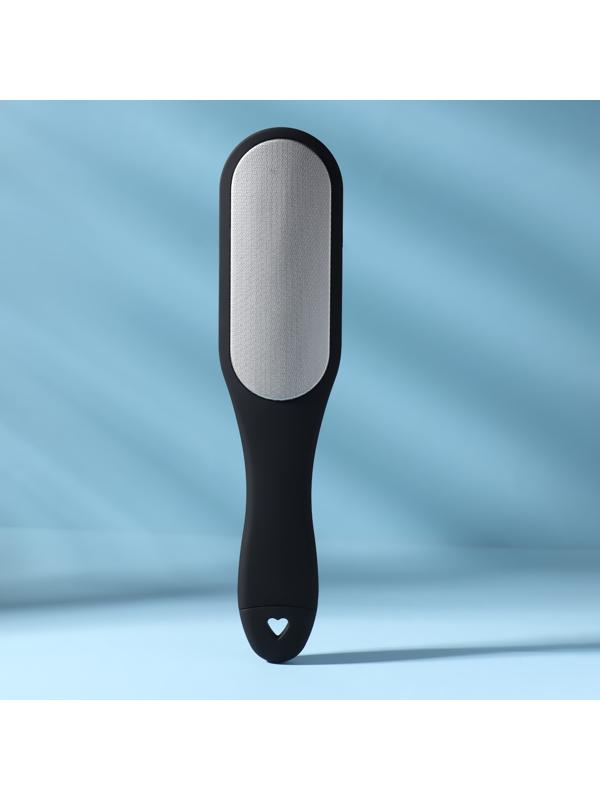 Тёрка для ног, лазерная, двусторонняя, с пилкой, прорезиненная ручка, 25,5 см, цвет чёрный