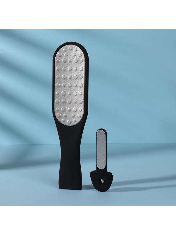 Тёрка для ног, лазерная, двусторонняя, с пилкой, прорезиненная ручка, 25,5 см, цвет чёрный