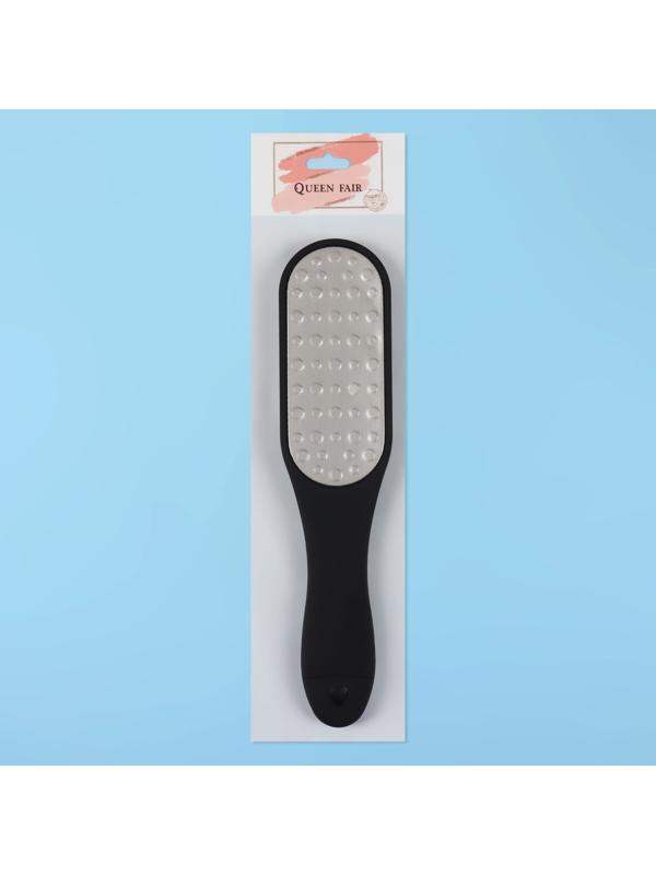 Тёрка для ног, лазерная, двусторонняя, с пилкой, прорезиненная ручка, 25,5 см, цвет чёрный