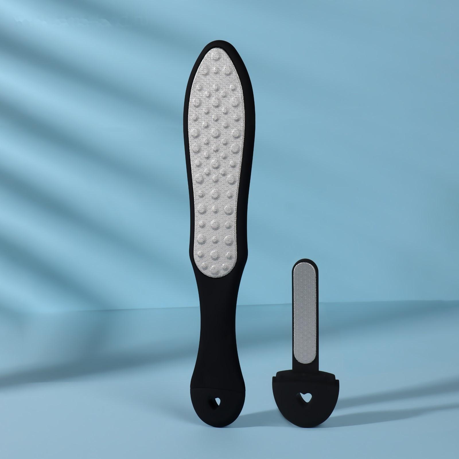 Тёрка для ног, лазерная, двусторонняя, с пилкой, прорезиненная ручка, 27 см, цвет чёрный